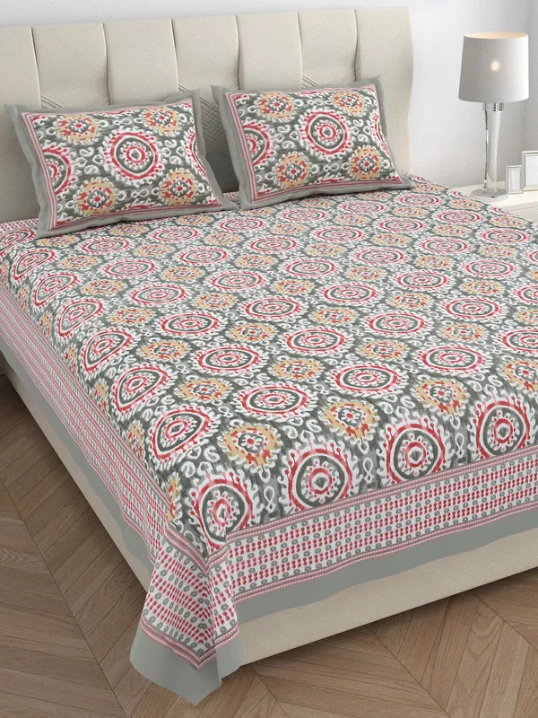 Multicolor_100%_Cotton_Elegant_Ikat_Design_Cotton_Double__BedsheetKing_Size_Grey_Color_(108X108_Inches)