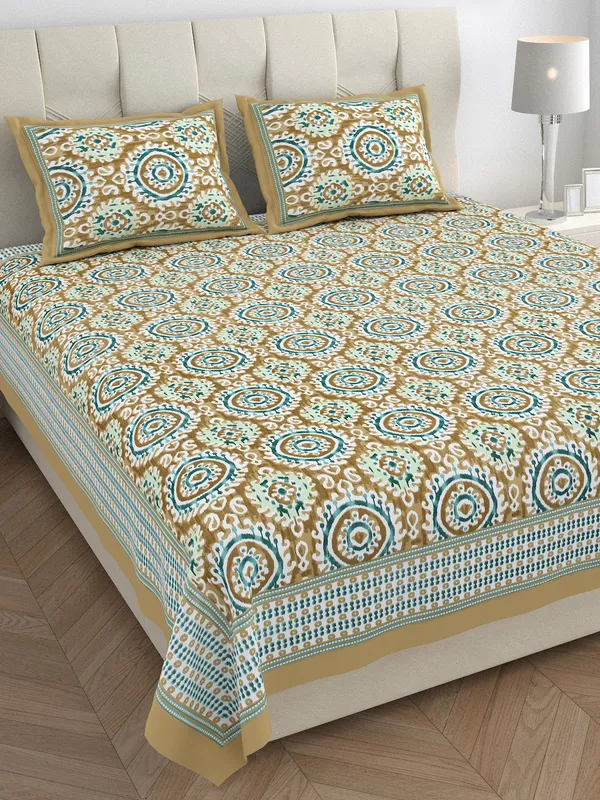 Brown_100%_Cotton_Handcrafted_Style_Ikat_Print_Cotton_Double_BedsheetKing_Size_(108X108_Inches)