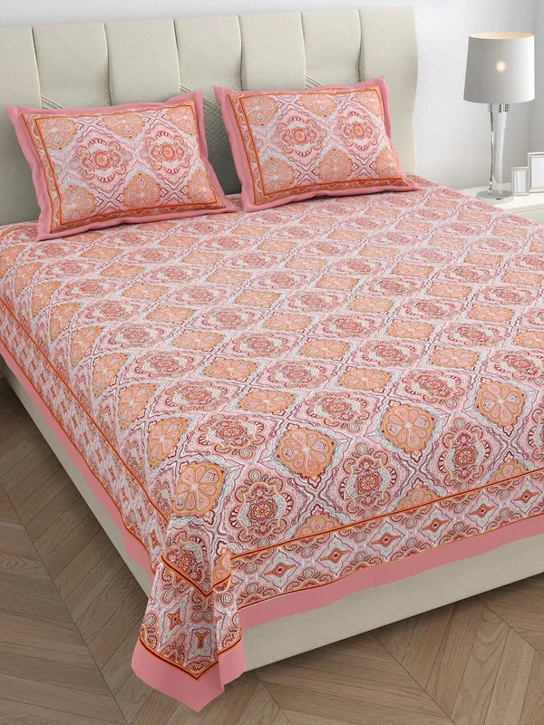 Pink_100%_Cotton_Modern_Ikat_Print_Cotton_Double_Bedsheet_King_Size_Peach_Color_(108X108_Inches)