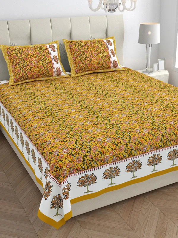 Yellow_100%_Cotton_Yellow_Elegant_Printed_Cotton_Double__BedsheetKing_Size_(108X108_Inches)