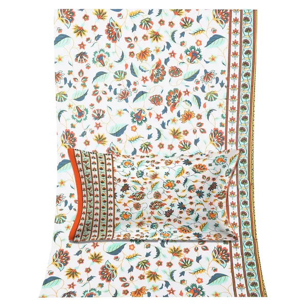 White_100%_Cotton_Jaipuri_Orange_And_Green_Floral_Print_King_Size_Cotton_Double__Bedsheet(108X108_Inches)