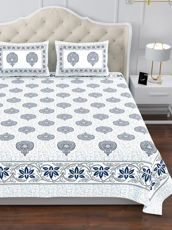 White_100%_Cotton_Elegant_Cotton_Double__Bedsheet_King_Size_With_Pillow_Covers_(108X108_Inches)