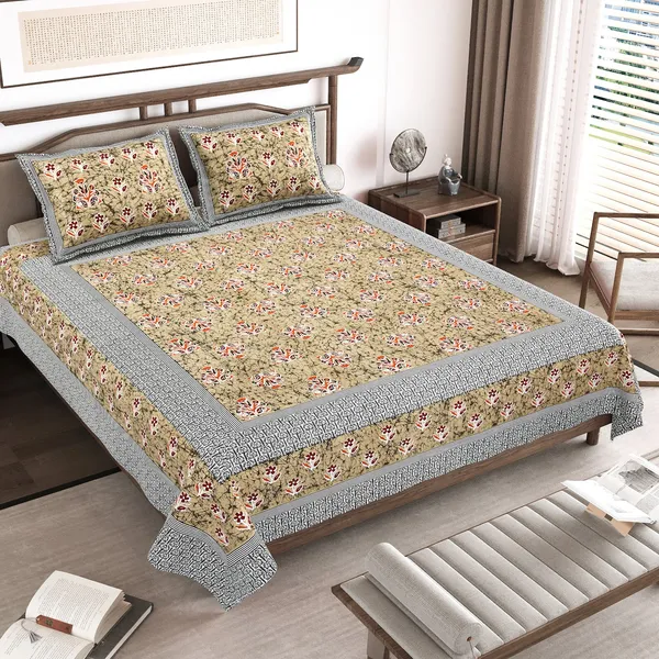 Yellow_100%_Cotton_King_Size_Cotton_Double__BedsheetWith_Pillow_Covers_(108X108_Inches)