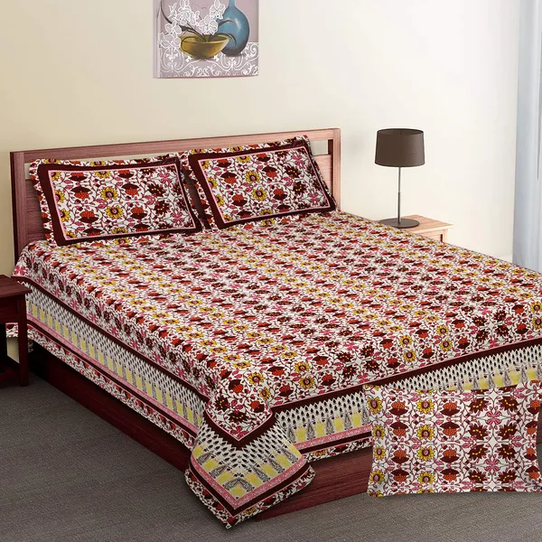 Maroon_100%_Cotton_Designer_Cotton_Double__BedsheetKing_Size_With_Pillow_Covers_(108X108_Inches)