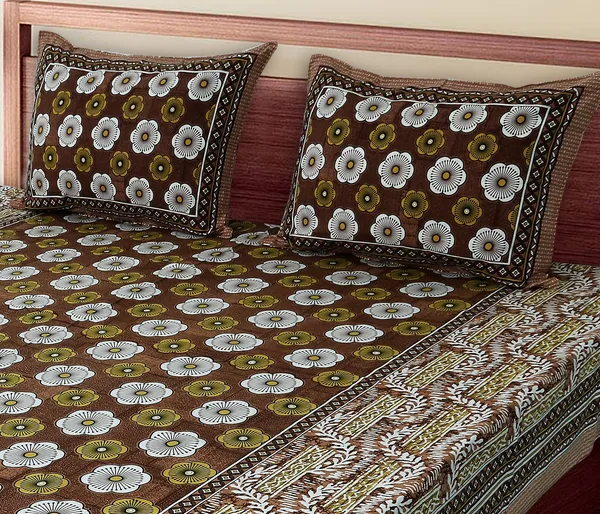 Brown_100%_Cotton_Brown_And_Mustard_Floral_Print_King_Size_Cotton_Double__BedsheetWith_Pillow_Covers_(108X108_Inches)