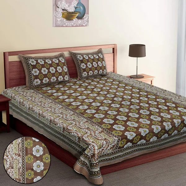 Brown_100%_Cotton_Brown_And_Mustard_Floral_Print_King_Size_Cotton_Double__BedsheetWith_Pillow_Covers_(108X108_Inches)