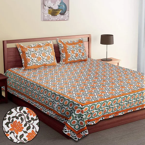 Orange_100%_Cotton_Elegant_Cotton_Double__Bedsheet_King_Size_With_Pillow_Covers_(108X108_Inches)