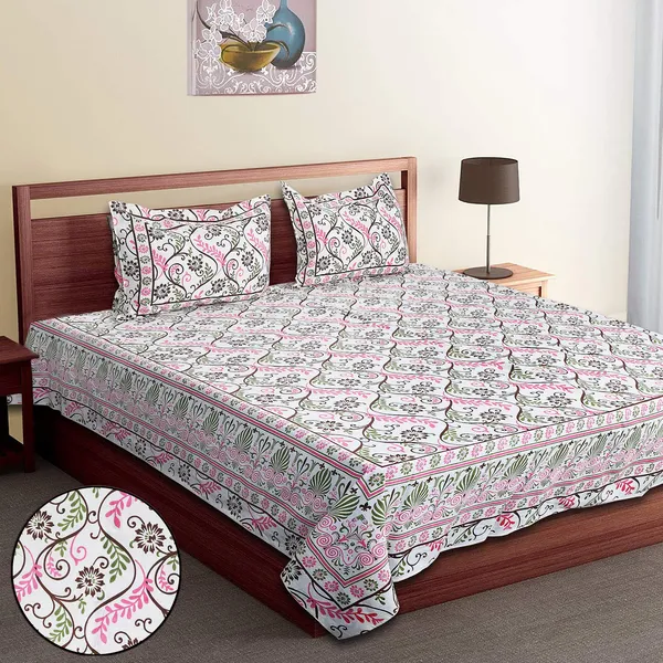 White_100%_Cotton_Jaipuri_Print_King_Size_Cotton_Double__Bedsheet(108X108_Inches)