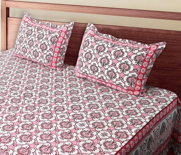 Pink_100%_Cotton_Designer_Cotton_Double__Bedsheet_King_Size_With_Pillow_Covers_(108X108_Inches)
