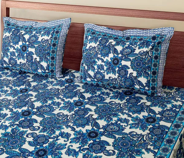 Blue_100%_Cotton_Designer_Cotton_Double__BedsheetKing_Size_With_Pillow_Covers_(108X108_Inches)
