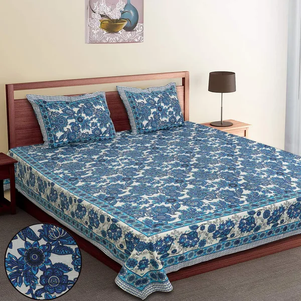 Blue_100%_Cotton_Designer_Cotton_Double__BedsheetKing_Size_With_Pillow_Covers_(108X108_Inches)