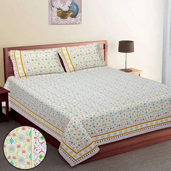White_100%_Cotton_Cotton_Double_BedDouble_Bedsheet_King_Size_With_Pillow_Covers_(108X108_Inches)