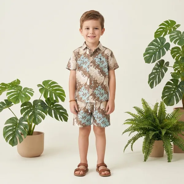 Multicolour_Imported_Premium_Quality_Stylish_Camouflage_Print_Shirt_And_Shorts_Set_For_Boys