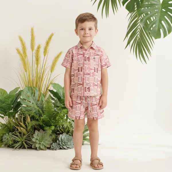 Multicolour_Imported_Premium_Quality_Stylish_Pink_Geometric_Print_Shirt_And_Shorts_Set_For_Boys