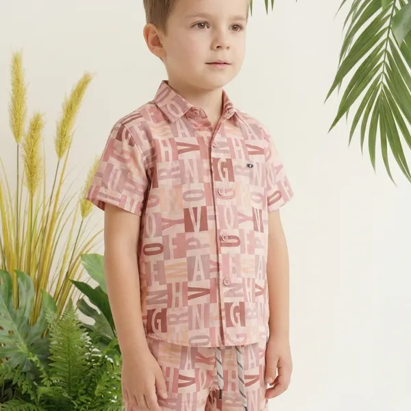 Multicolour_Imported_Premium_Quality_Stylish_Pink_Geometric_Print_Shirt_And_Shorts_Set_For_Boys