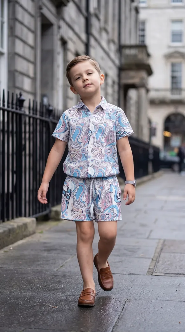Multicolour_Imported_Premium_Quality_Stylish_Paisley_Print_Shirt_And_Shorts_Set_For_Boys