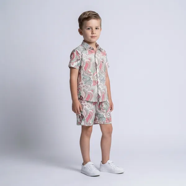 Multicolour_Imported_Premium_Quality_Stylish_Kids_Paisley_Print_Shirt_And_Shorts_Set_For_Boys