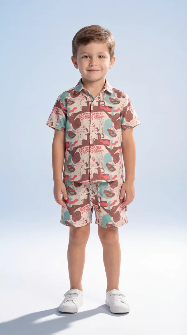 Multicolour_Imported_Premium_Quality_Stylish_Retro_Burger_Print_Shirt_And_Shorts_Set_For_Boys