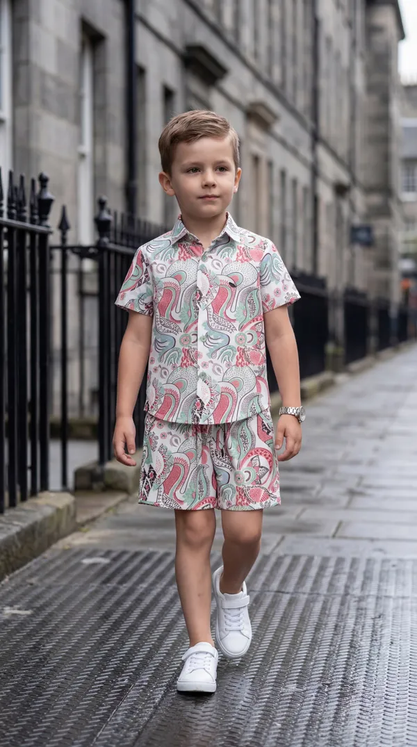 Multicolour_Imported_Premium_Quality_Stylish_Kids_Paisley_Print_Shirt_And_Shorts_Set_For_Boys