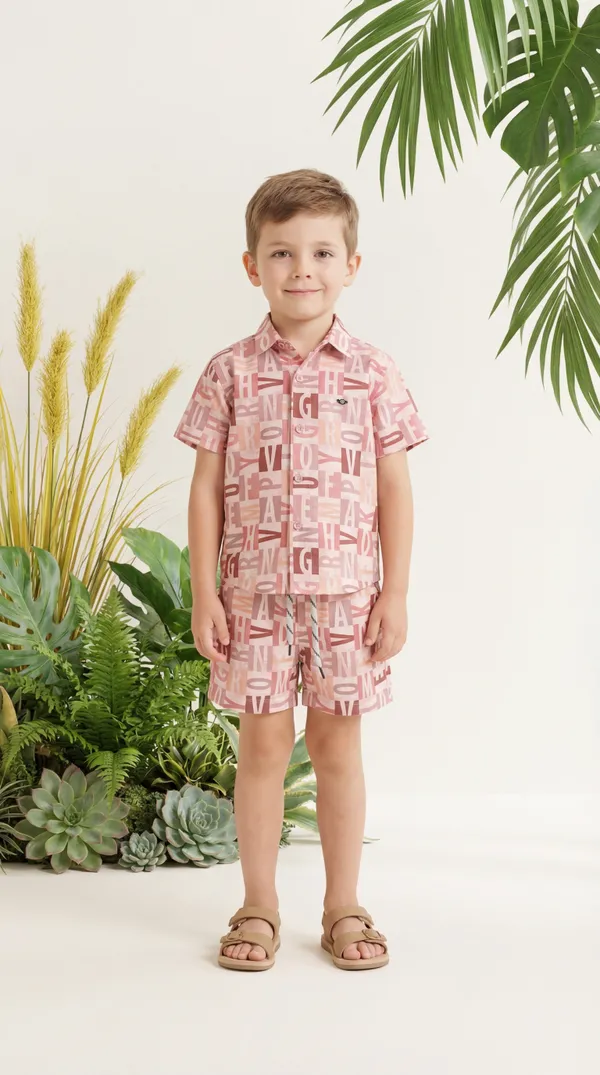 Multicolour_Imported_Premium_Quality_Stylish_Pink_Geometric_Print_Shirt_And_Shorts_Set_For_Boys