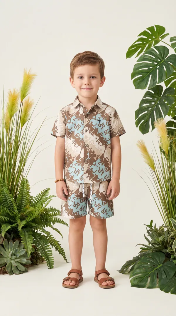 Multicolour_Imported_Premium_Quality_Stylish_Camouflage_Print_Shirt_And_Shorts_Set_For_Boys
