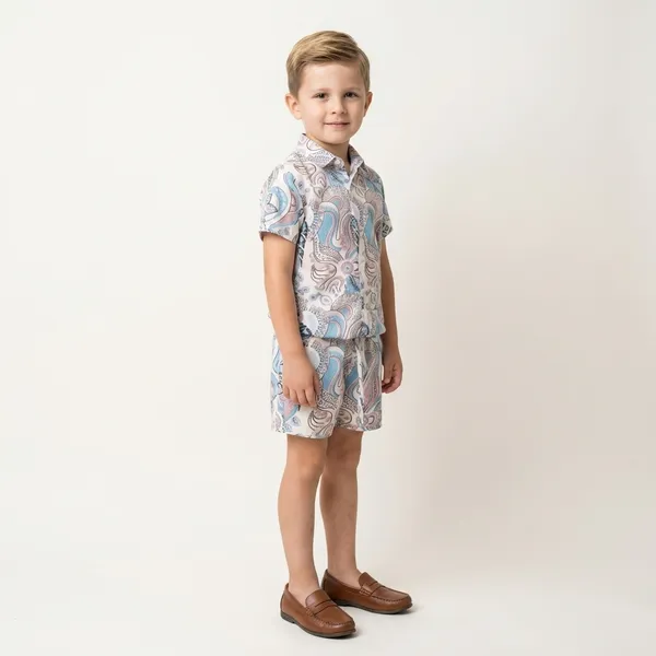 Multicolour_Imported_Premium_Quality_Stylish_Paisley_Print_Shirt_And_Shorts_Set_For_Boys