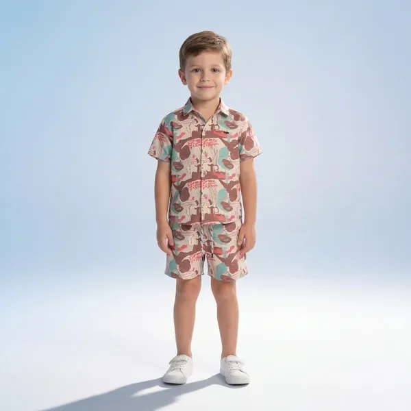 Multicolour_Imported_Premium_Quality_Stylish_Retro_Burger_Print_Shirt_And_Shorts_Set_For_Boys