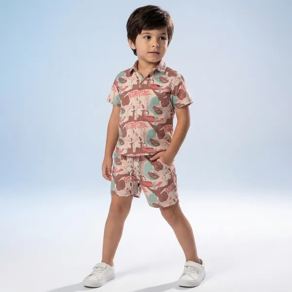 Multicolour_Imported_Premium_Quality_Stylish_Retro_Burger_Print_Shirt_And_Shorts_Set_For_Boys