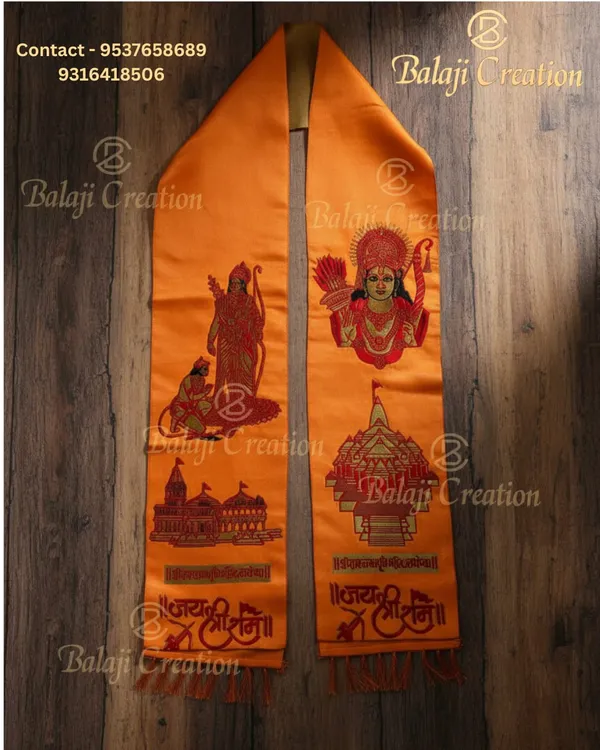 Ram_Mandir_Ayodhya_Religious_Scarf_Set_Orange_Devotional_Stole_With_Temple_And_Deity_Print