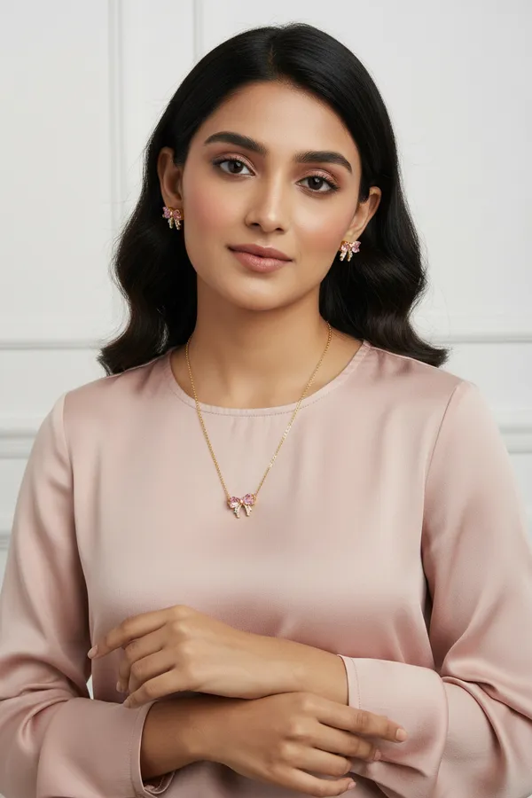 Pink_Bow_Necklace_Amp_Earring_Set