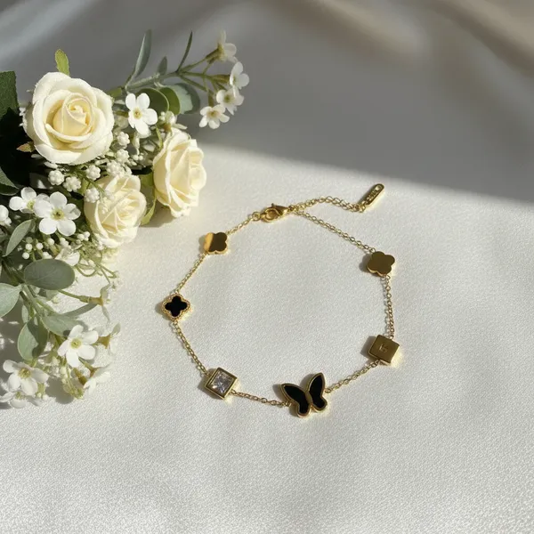 Black_Butterfly_Clover_Multi_Charm_Bracelet