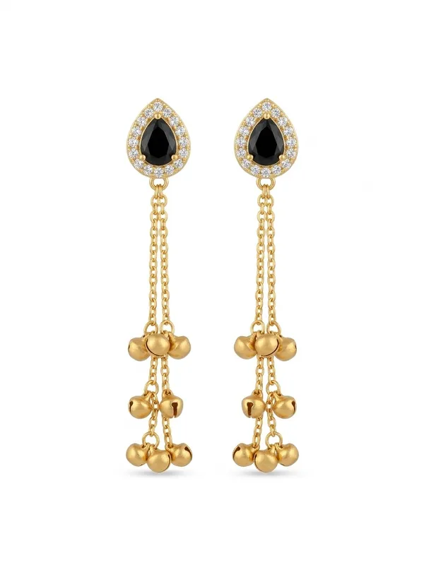 Black_Onyx_Teardrop_Dangle_Earrings_With_Golden_Bead_Chains