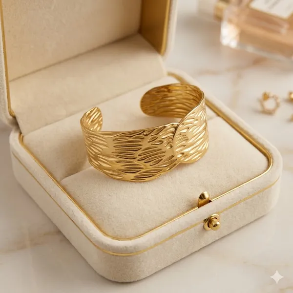 Gold_Toned_Textured_Cuff_Bracelet_For_Women