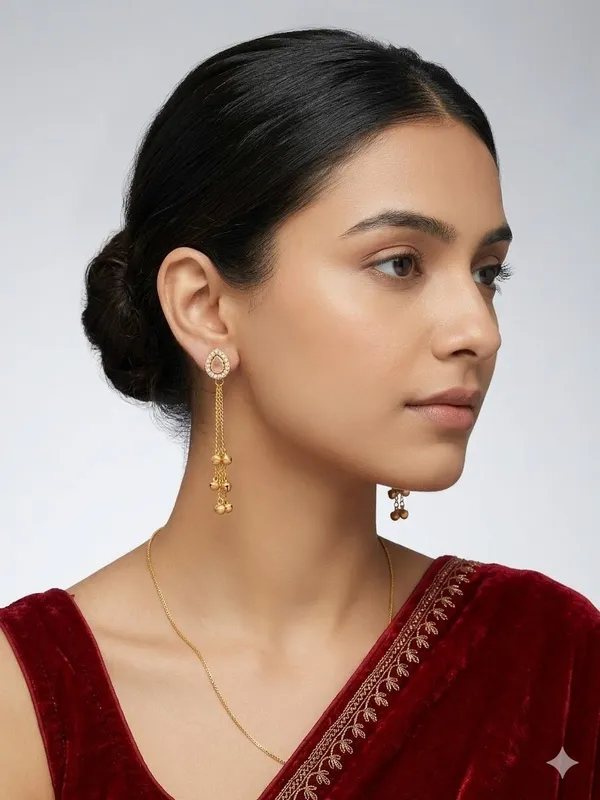 Golden_Tassel_Drop_Earrings_With_Pink_Stone_Studs