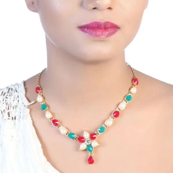 Multicolor_Navratna_Style_Necklace_Set_With_Floral_Pendant_And_Matching_Earrings