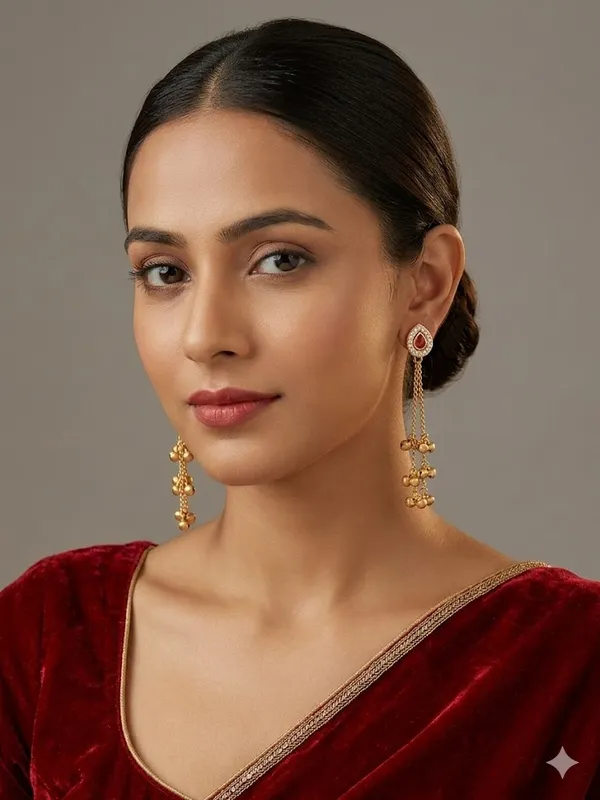 Red_Stone_Teardrop_Earrings_With_Golden_Jhumka_Danglers