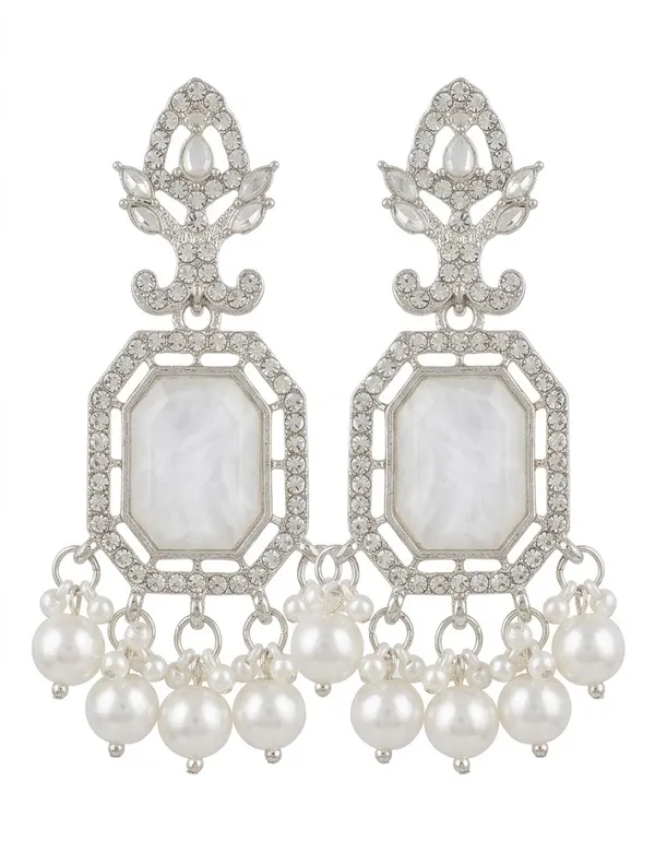 American_Diamond_Pearl_Drop_Earrings_Silver_Tone_Chandelier_Style_With_White_Stone_And_Pearl_Danglers