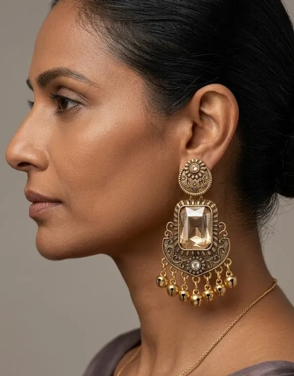 Antique_Gold_Plated_Statement_Earrings_With_Crystal_Stone_And_Golden_Bead_Danglers