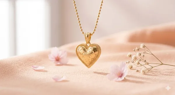 Hammered_Heart_Pendant_Gold_Toned_Necklace_With_Beaded_Chain