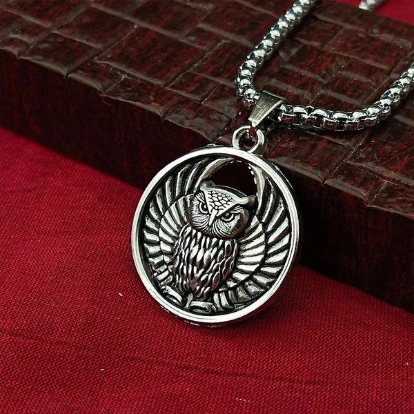 Owl_Pendant_Necklace_With_Chain_Silver_Toned_Circular_Design