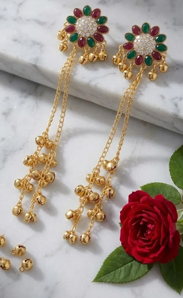 Traditional_Gold_Plated_Floral_Earrings_With_Long_Chain_Danglers