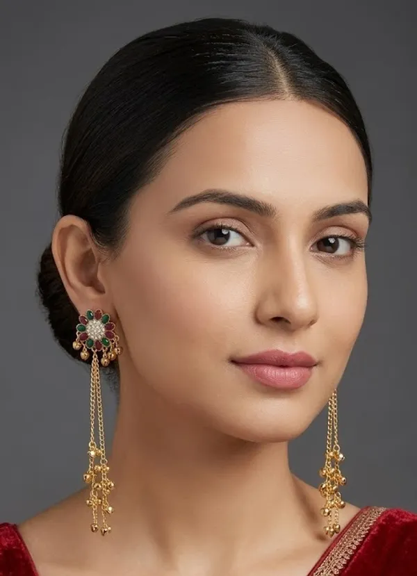 Traditional_Gold_Plated_Floral_Earrings_With_Long_Chain_Danglers
