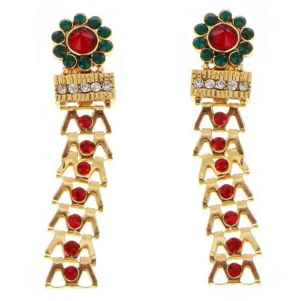 Antique_Gold_Plated_Kundan_Necklace_Set_With_Red_And_Green_Stones