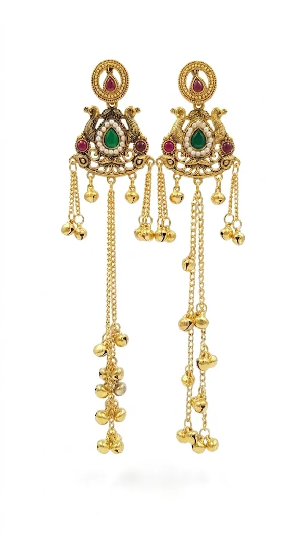 Traditional_Gold_Toned_Kundan_Chandbali_Earrings_With_Long_Chain_Tassels