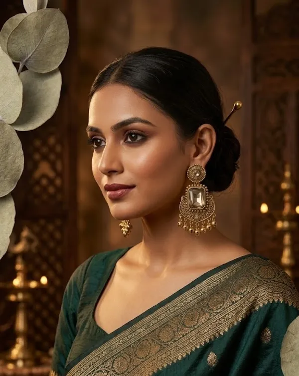 Antique_Gold_Plated_Statement_Earrings_With_Crystal_Stone_And_Golden_Bead_Danglers