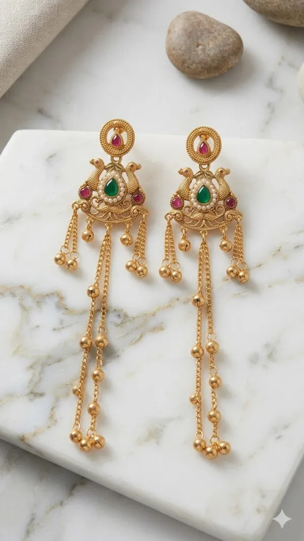 Traditional_Gold_Toned_Kundan_Chandbali_Earrings_With_Long_Chain_Tassels