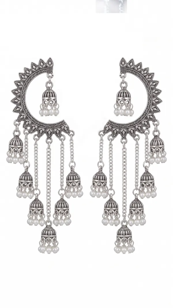 Oxidized_Silver_Chandbali_Earrings_With_Multi_Layered_Jhumka_Drops_And_Pearl_Accents
