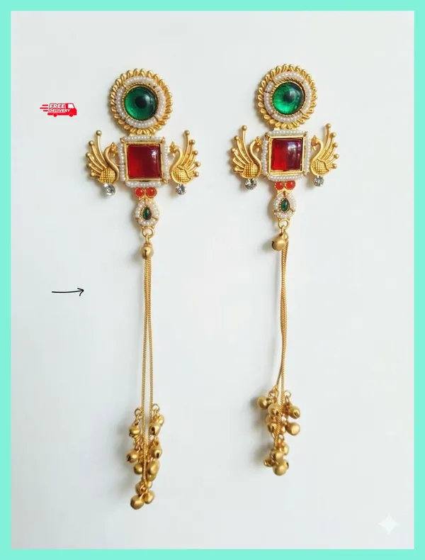 Antique_Gold_Plated_Long_Earrings_With_Green_And_Red_Gemstones