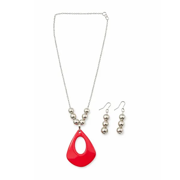Red_Teardrop_Pendant_Necklace_With_Pearl_Beads_And_Matching_Earrings_Jewelry_Set