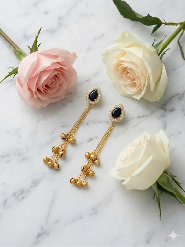 Elegant_Black_Stone_Drop_Earrings_With_Golden_Beads